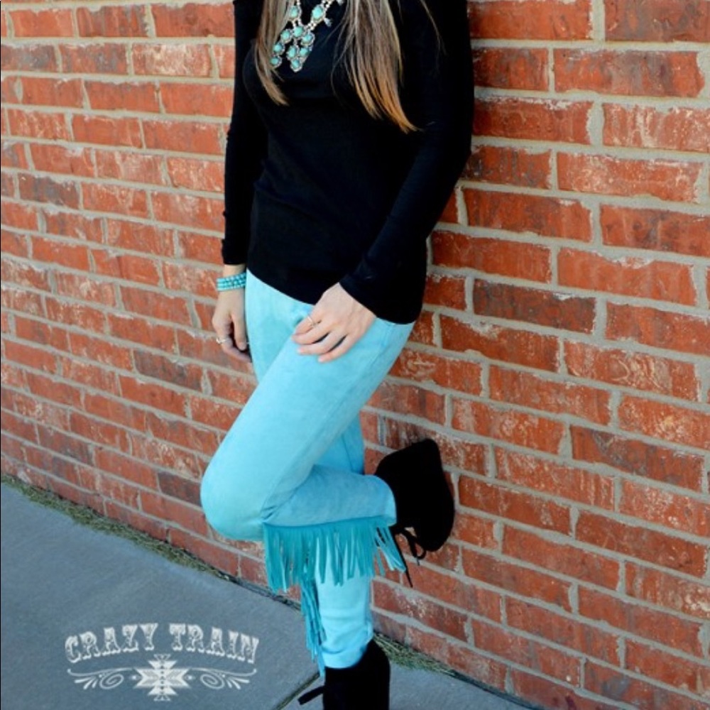 Crazy Train Fringe Forever Pants Turquoise